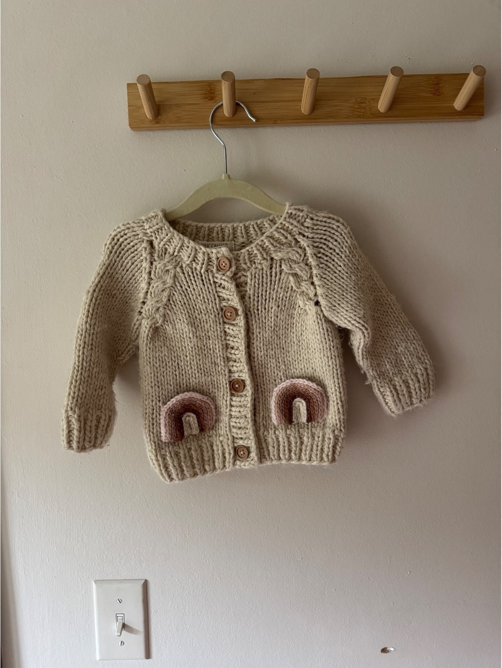 Huggalugs Mauve Rainbow Pocket Cable Knit Cardigan Sweater